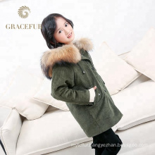 Fast supplier real raccoon fur hood parka kids jacket with fur lining thick winter coat